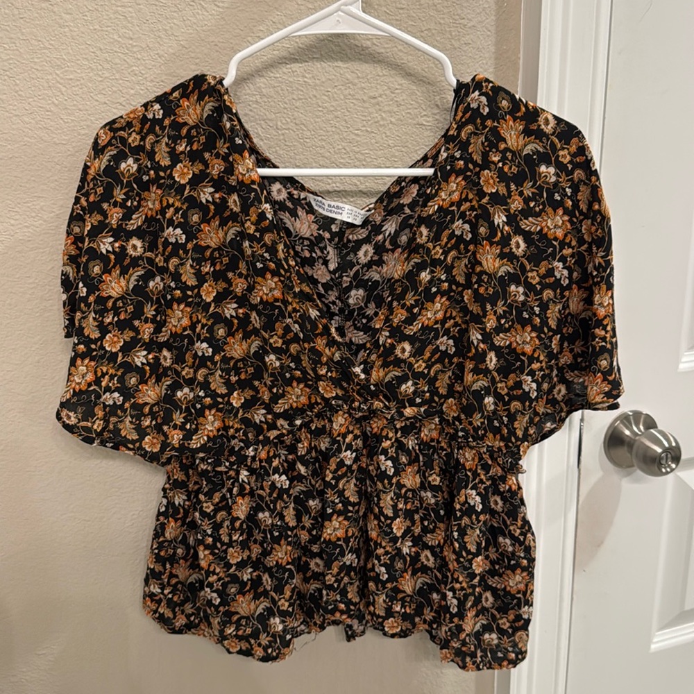 Zara basic flowy boho babydoll top XS